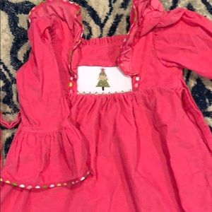 Pink corduroy smocked Christmas tree dress